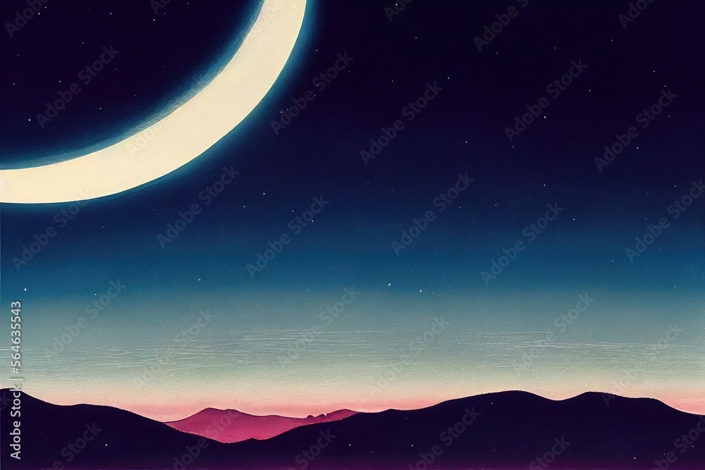 Landscape with Moon Illustration. Genarative AI