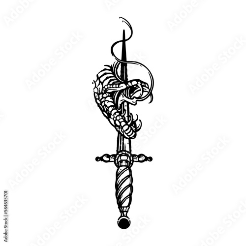 vector illustration of a dagger with a snake