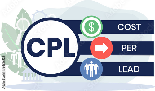 CPL - Cost Per Lead acronym, business concept background. vector illustration concept with keywords and icons. lettering illustration with icons for web banner, flyer, landing page, presentation