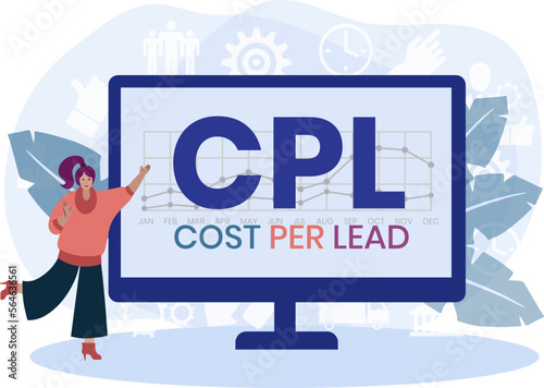 CPL - Cost Per Lead acronym, business concept background. vector illustration concept with keywords and icons. lettering illustration with icons for web banner, flyer, landing page, presentation © Natalya