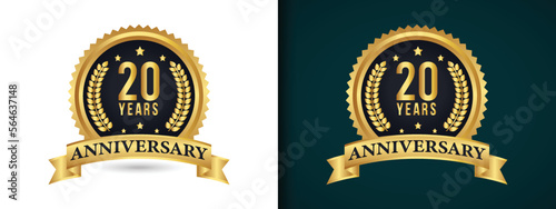 20 years. 10th years. 20th years anniversary logo template. 10 Years Anniversary badge with gold style. twenty years golden labels and badges. Happy jubilee