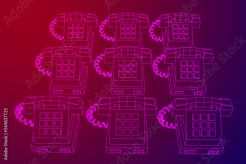 Old retro landline telephone. Wireframe vector