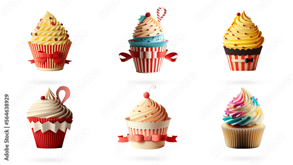 3D Illustration Of Paper Cut Cupcakes Icon Set.