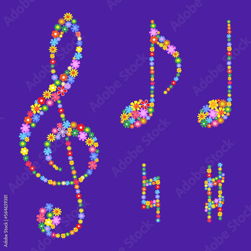 treble clef and notes of flowers