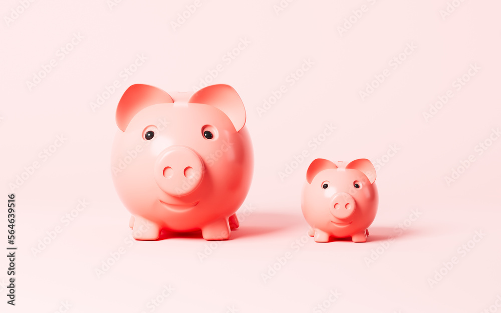 Piggy banks in the pink background, 3d rendering.