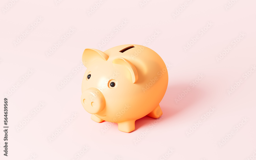 Gold piggy bank in the pink background, 3d rendering.