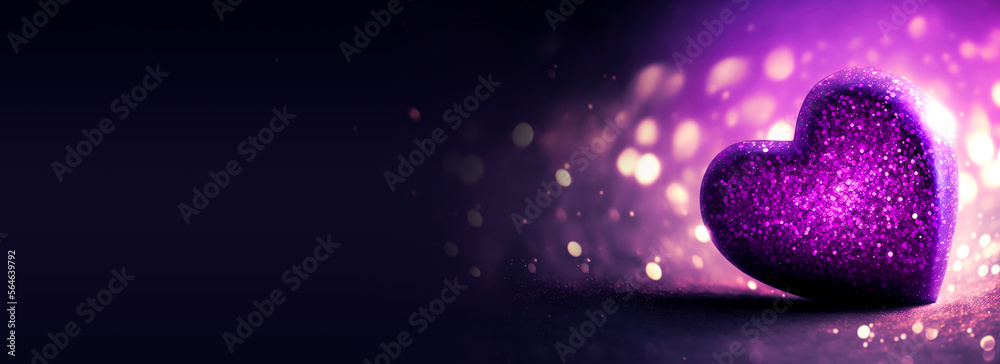 3D Render of Shiny Purple Glittery Heart Shape On Bokeh Lighting ...