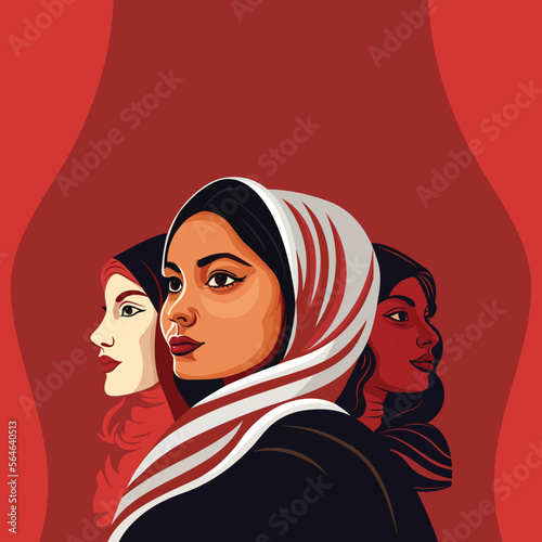 Illustration of Three Young Women Character with Happy Women's Day Concept.