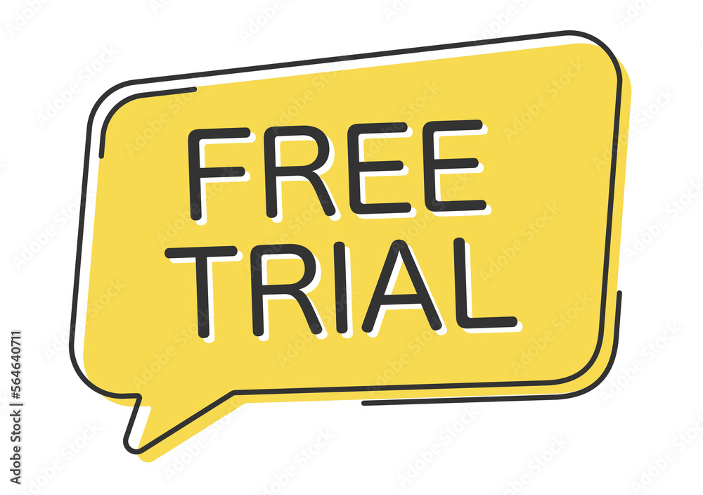 Free trial comic speech bubble in pop art style. Comic speech. Dialog window. Yellow banner for sale. Free trial comic speech bubble in pop art style. Comic speech. Dialog window. Yellow banner for sale.