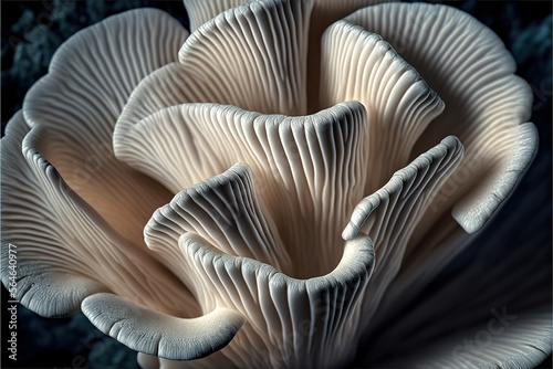Close up of gills of oyster mushroom (Pleurites stratus)