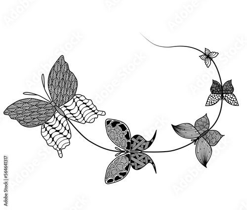 five butterflies are tied with one ribbon or rope