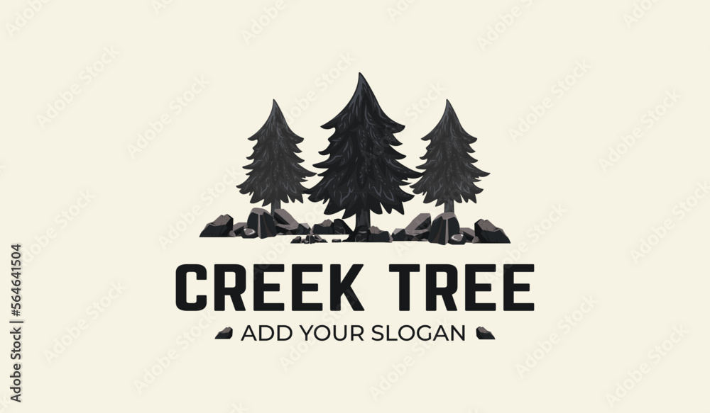 Vintage wild pine design logo vector, Evergreen design inspiration. bee - vector