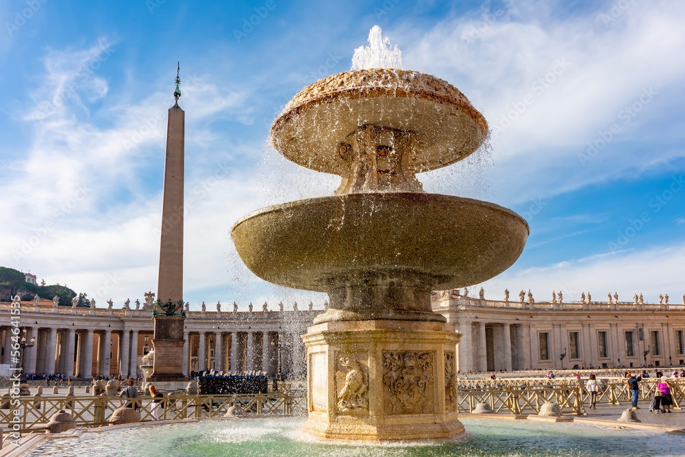 Egyptian obelisk and fountain on St Peter's square in Vatican, Rome, Italy