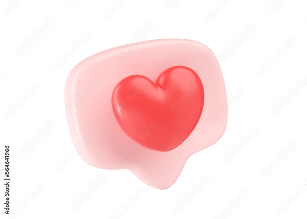 3d social media love heart bubble render - message red heart for blog, chat and network speech on mobile phone