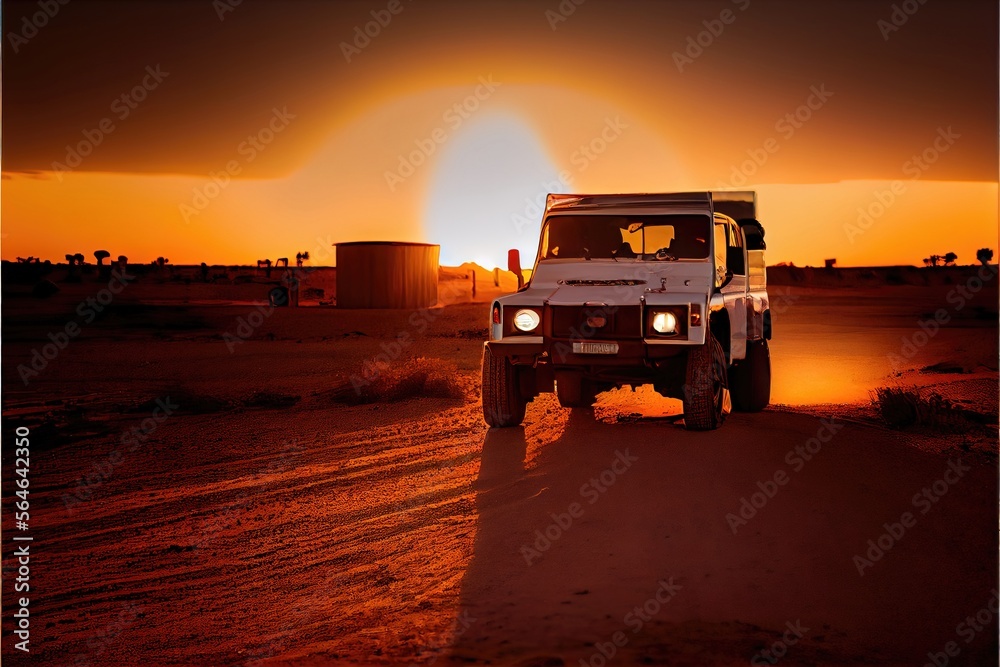 Car in the middle of Desert. Generative AI