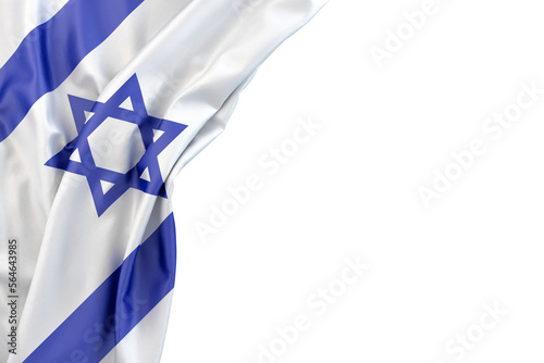 Flag of Israel in the corner on white background. Isolated. 3D illustration. Isolated photo