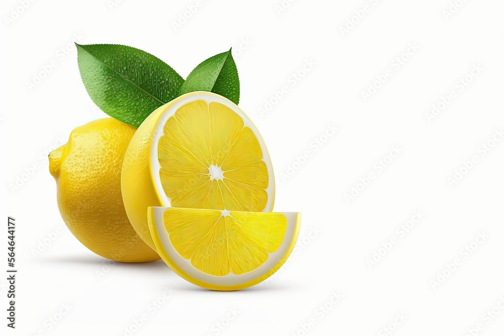 Lemon fruit with leaf isolated. Lemon whole, half, slice, leaves on white. Lemon slices with zest isolated. With clipping path. Full depth of field. generative ai Lemon fruit with leaf isolated. Lemon whole, half, slice, leaves on white. Lemon slices with zest isolated. With clipping path. Full depth of field. generative ai