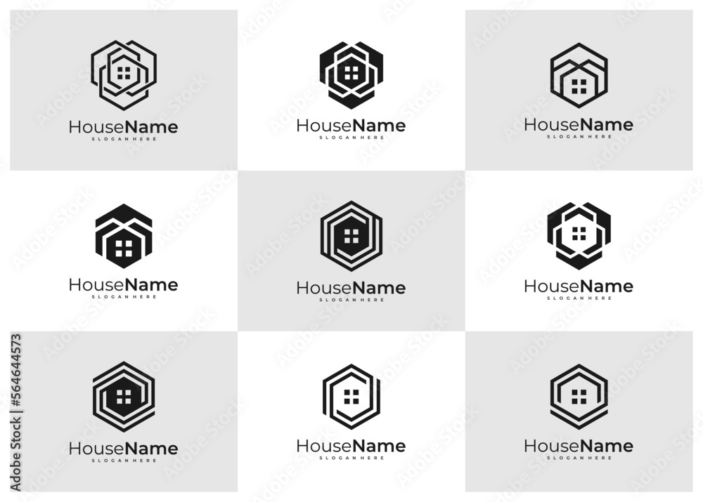 Set of Hexagon House logo template. Creative Home logo design concepts Set of Hexagon House logo template. Creative Home logo design concepts