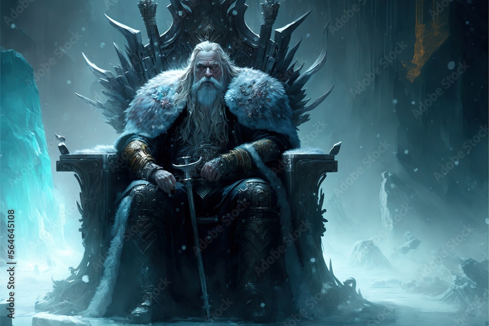 The stern King of the Ice Kingdom in old age, with a menacing look