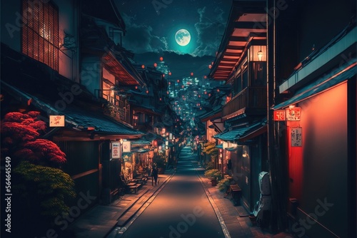 Chinese City at night Illustration. Genarated AI © CREATIVE STOCK