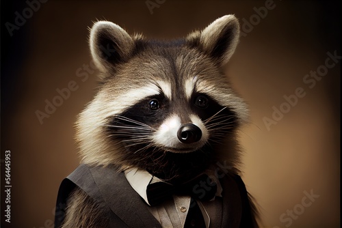 Portrait of a raccoon dressed in a formal business suit. Generative AI