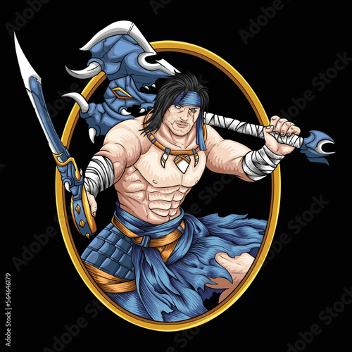 Warrior with axe and sword