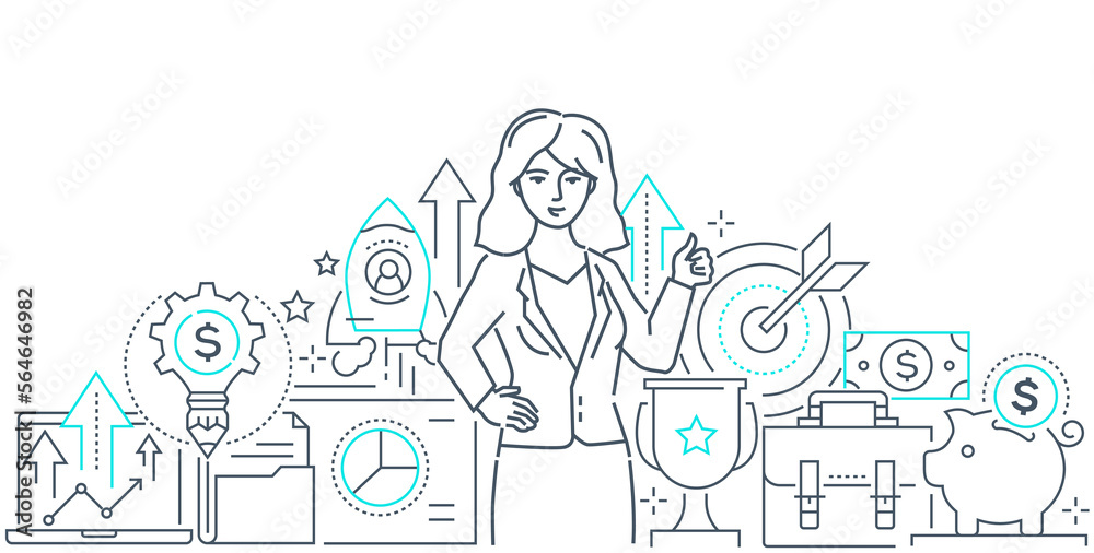 Successful business - line design style web banner Successful business - line design style web banner