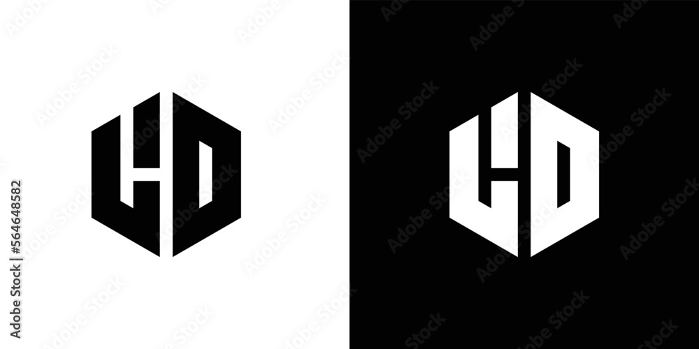 Letter L D polygon, Hexagonal minimal and professional logo design on black and white background - obrazy, fototapety, plakaty 