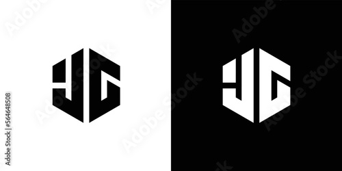 Letter J G polygon, Hexagonal minimal and professional logo design on black and white background