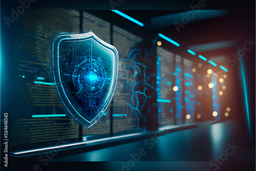 Cyber defence, A Conceptual Image of a Cyber Shield on a Server photo