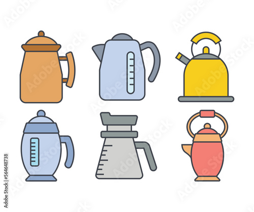 kettle and teapot icons set illustration