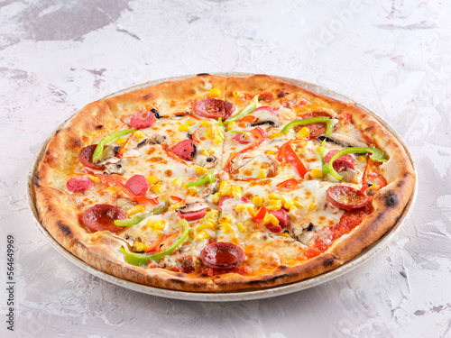 Fresh Homemade Italian Pizza Margherita with Buffalo Mozzarella and Basil