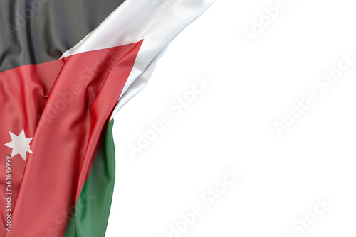 Flag of Jordan in the corner on white background. Isolated. 3D illustration. Isolated