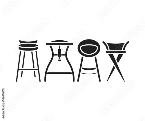 bar stool and chair icons set illustration