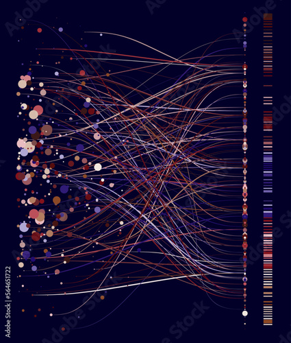 Abstractly arranged dots are connected by lines