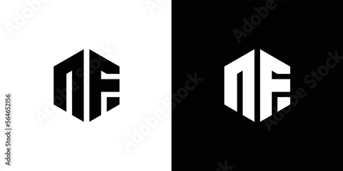 Letter N F polygon, Hexagonal minimal and professional logo design on black and white background