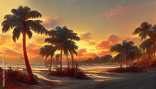 Beautiful_beach_with_palm_trees_at_sunset