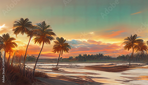 Beautiful_beach_with_palm_trees_at_sunset © Mukhlesur