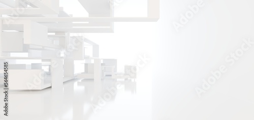 Obraz na płótnie Luxury white abstract architectural minimalistic background. Contemporary showroom. Modern exhibition stand. Empty gallery. Backlight. Polygonal Graphic Design. 3D illustration and rendering. w salonie