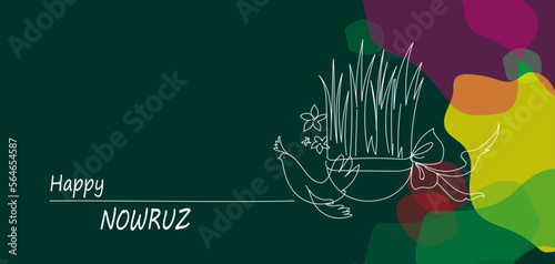 Happy nowruz horizontal  doodle hand drawn banner vector photo