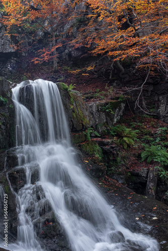 Long exposure of Cascate del Dardagna in autumn with foliage