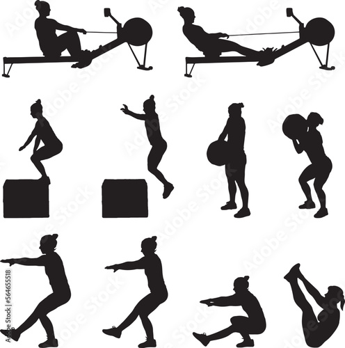 Set of female exercising silhouettes