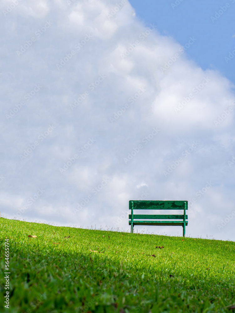 bench, on the green grass, in the park, and the sky and the sunshine. bench, on the green grass, in the park, and the sky and the sunshine.