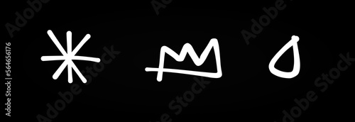 Doodle Trendy Icons. Brutalist modern star, crown and tear pen, pencil or marker handdrawn merch illustrations. (Full Vector)