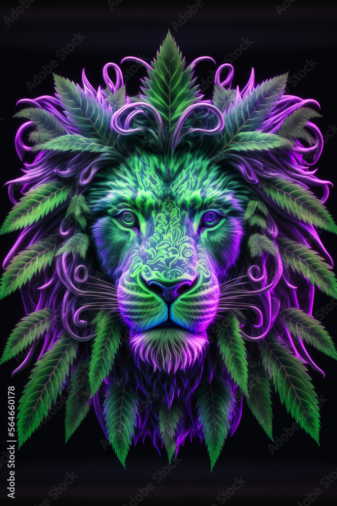 Lion head made of marihuana flower Lion head made of marihuana flower