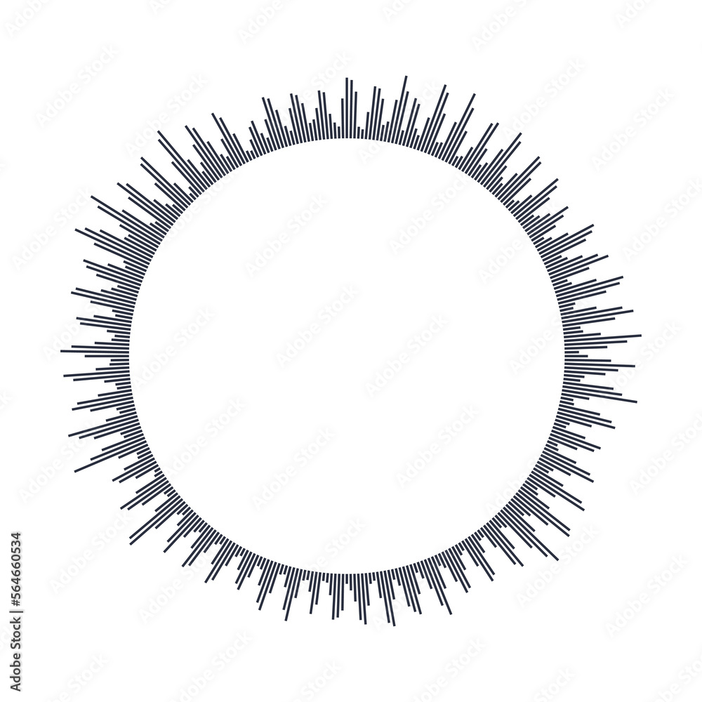 Round Pulse infographic. Dynamic sound wave data, arranged in a circle. Radial metrics template isolated on white background. Abstract vector element