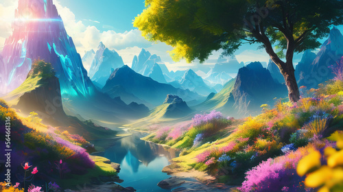 mountains and valley with pink Generative AI