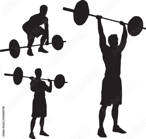 man lifting weights silhouette. collection of workout shadow