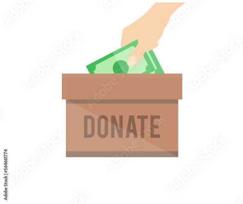 Donation box and charity concept. Human hand putting money cash logo design. Giving money icon. Payment illustration symbol. Donation Concept. Donate Box vector design and illustration.
