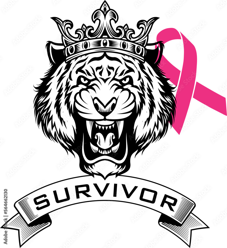 Tiger with crown breast cancer logo illustration Tiger with crown breast cancer logo illustration